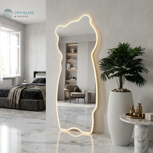 مراية LED ستاند شكل حر بتاتش – شاسيه ألمونيوم