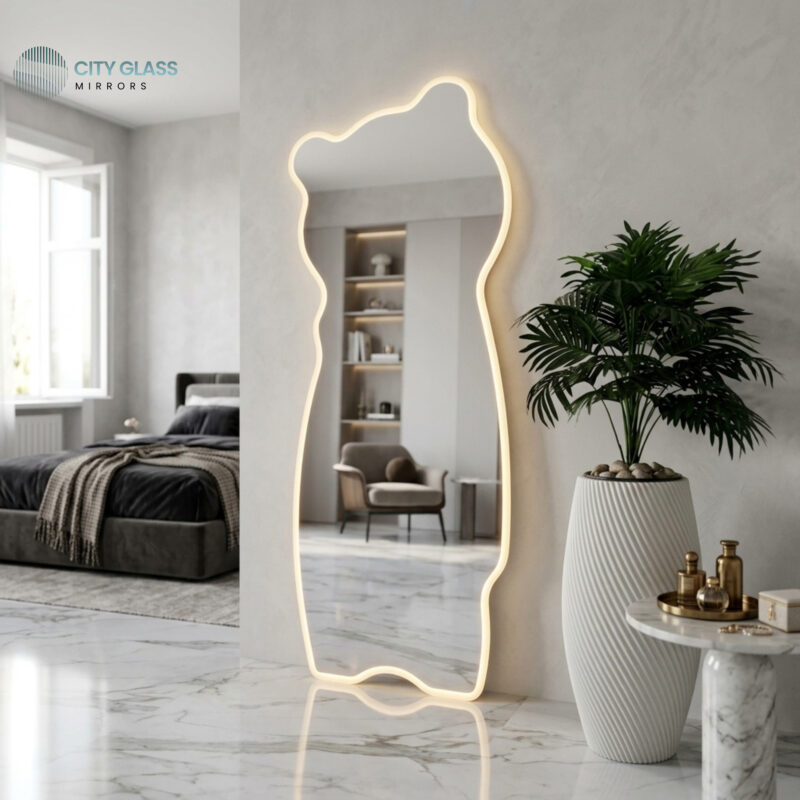 مراية LED ستاند شكل حر بتاتش – شاسيه ألمونيوم