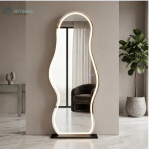 مراية LED تاتش مودرن بتصميم متعرج (Wavy) - زجاج فرنسي 70×80 سم