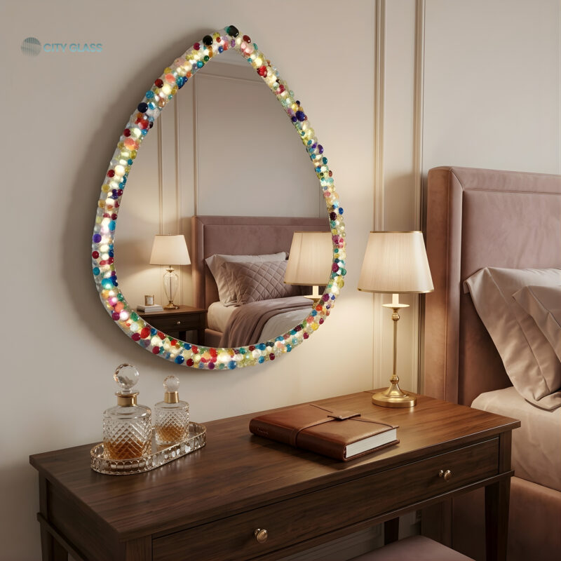 مراية LED تصميم حر بأحجار إيبوكسي مضيئة (70×70)