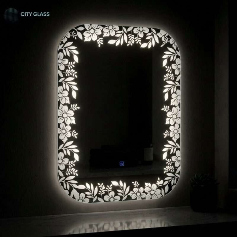 مراية LED فرنسية ببرواز حفر رملي مضيء (60×80 سم) - فخامة تدوم