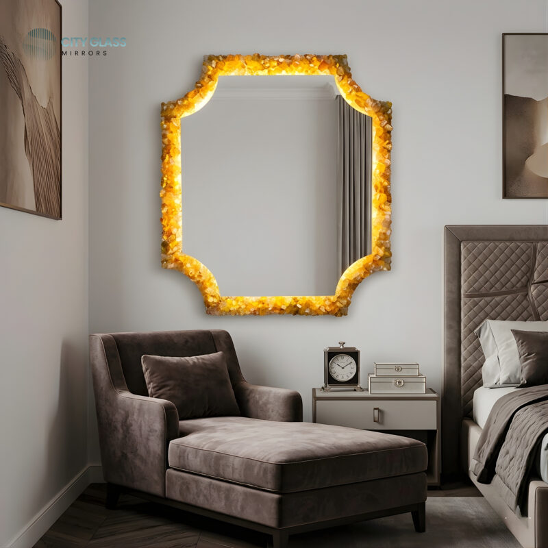 مراية حائط كلاسيك أحجار شفافة LED بروفايل